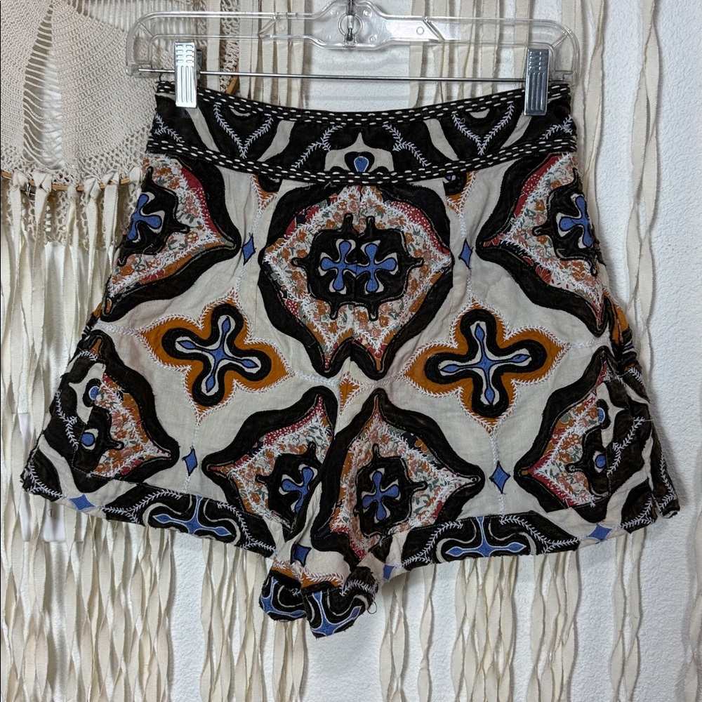 Ulla Johnson Tariq Hand Embroidered  Patchwork Cotton Shorts Size 0 - Picture 2 of 14